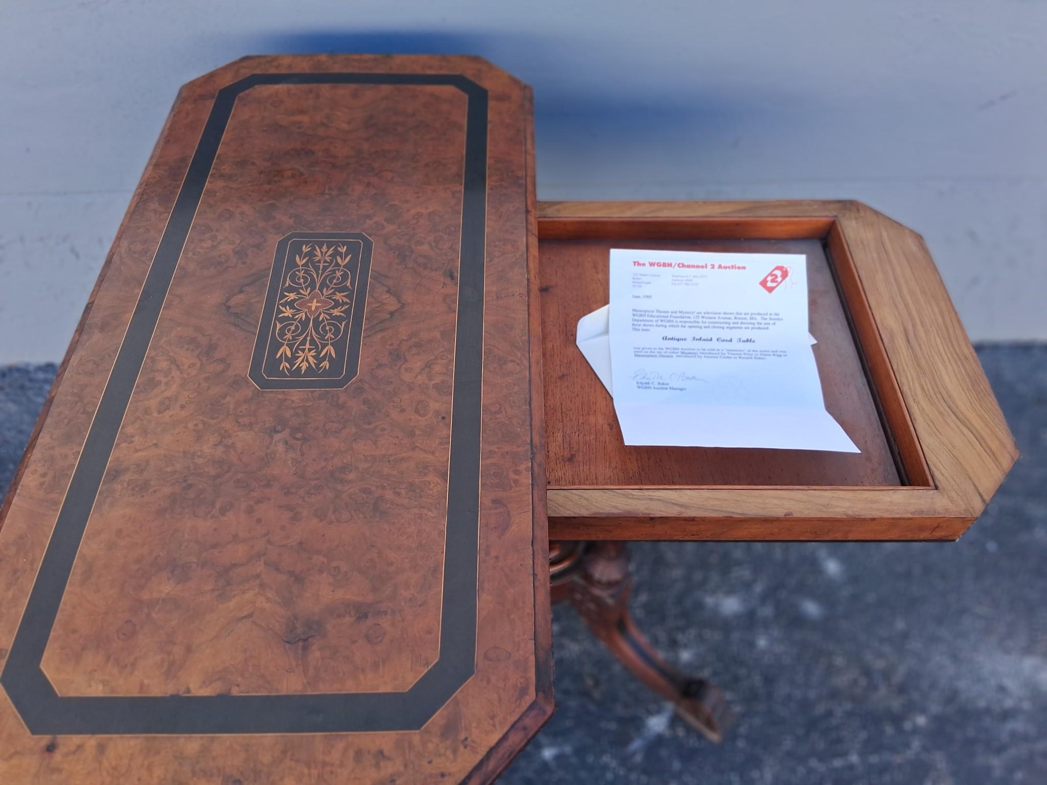 Mesa de juego/consola inglesa del siglo XIX con incrustaciones de madera de brezo en venta 3