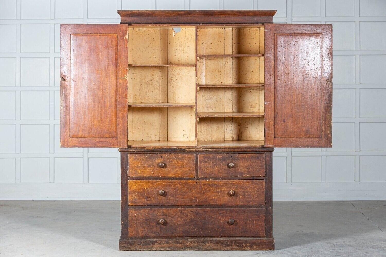 circa 1860
19th C English scrumbled pine housekeepers cupboard.
Exceptional colour
sku 1141
W138 x D 56 x H 210cm
Base W 136 x D 55 x H 90cm
Top W 138 x D 56 x H 120cm.