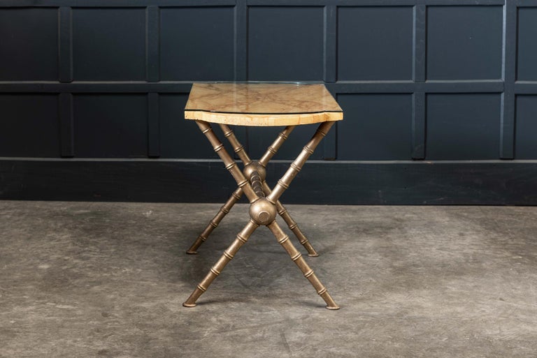 Late 19th Century 19th Century English Simulated Marble and Glass Faux Bamboo Side Table For Sale