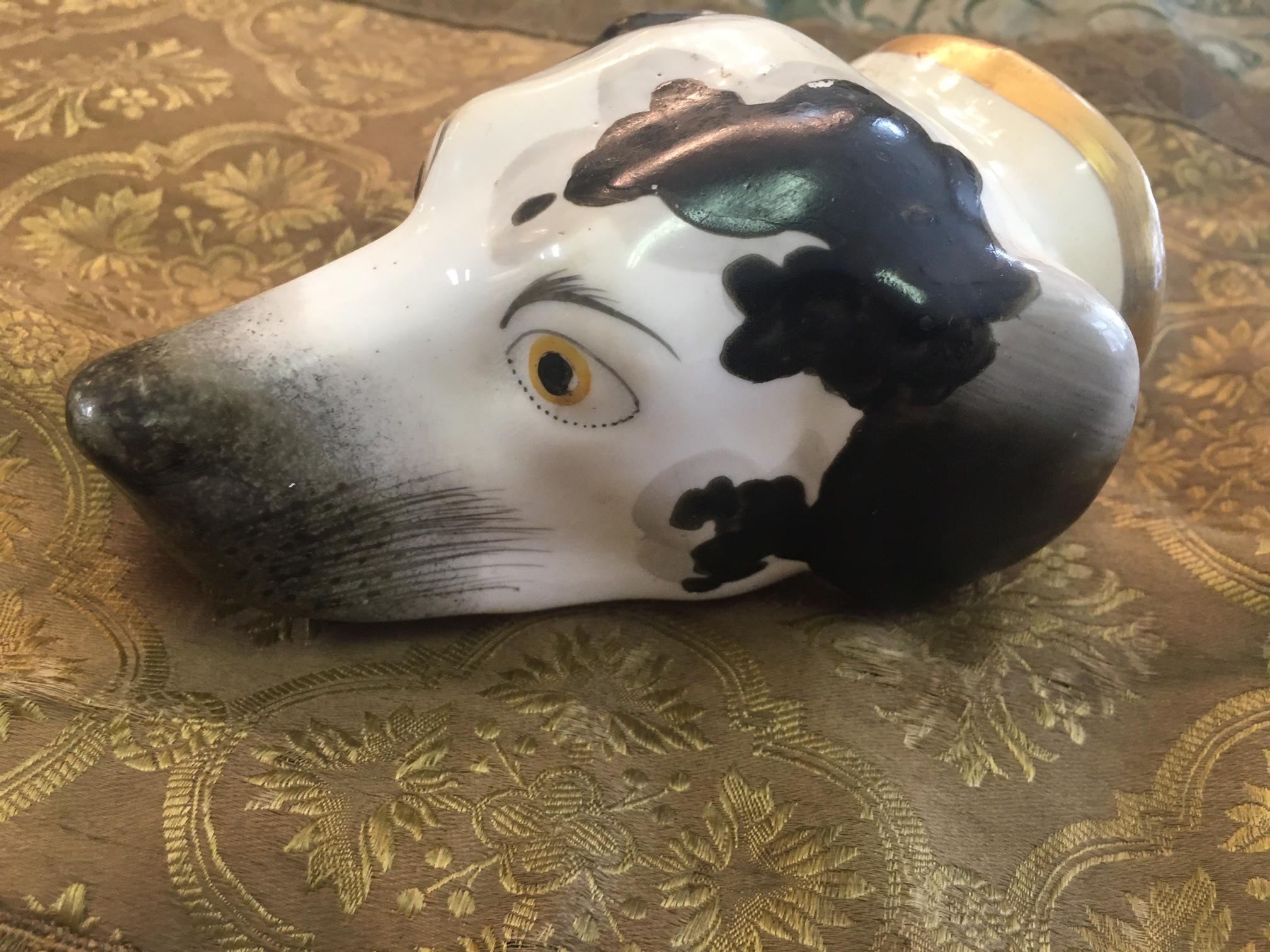 Early Victorian Stirrup Cup 19thc English Staffordshire Creamware Hound's Head For Sale