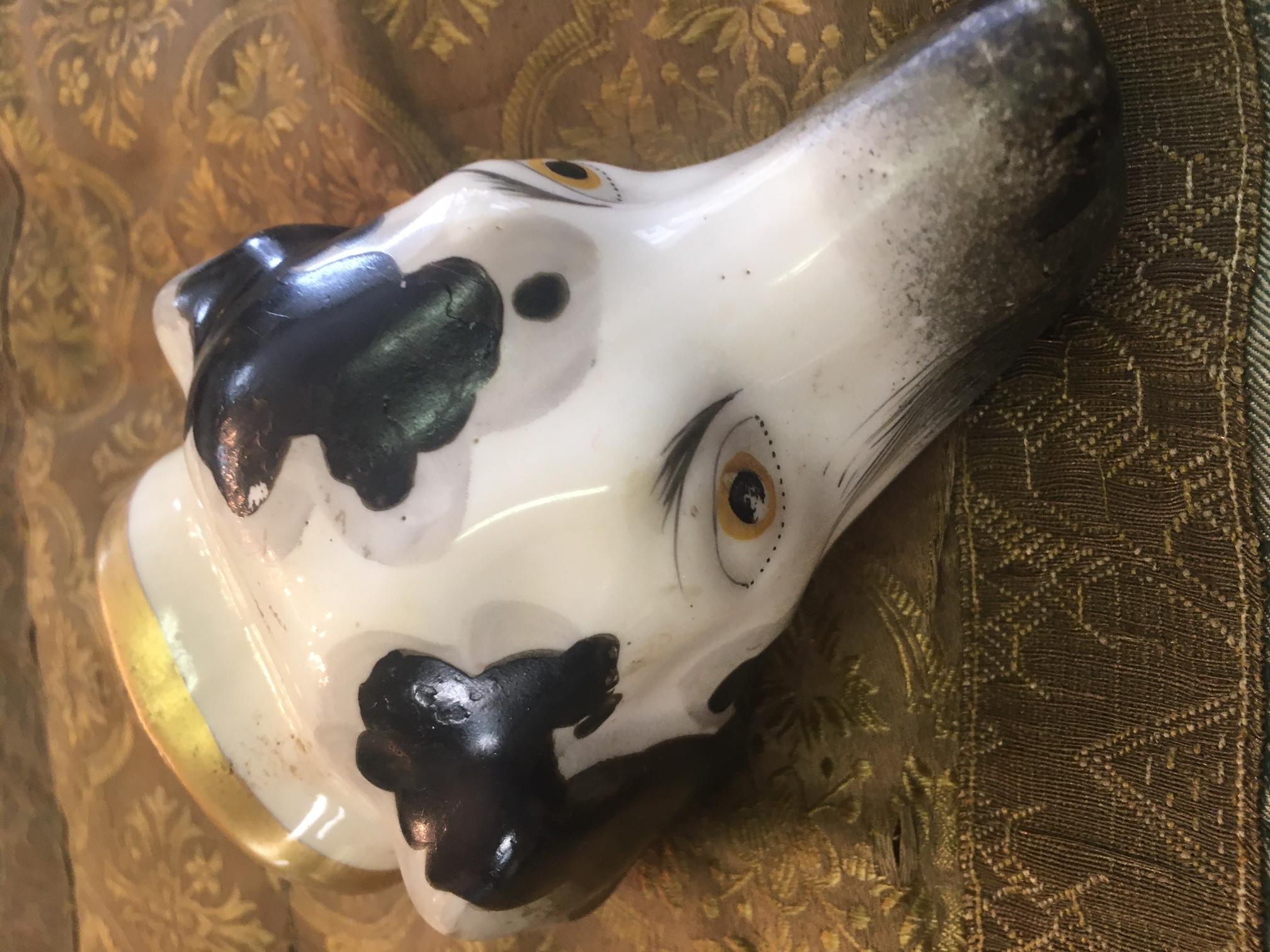 British Stirrup Cup 19thc English Staffordshire Creamware Hound's Head For Sale