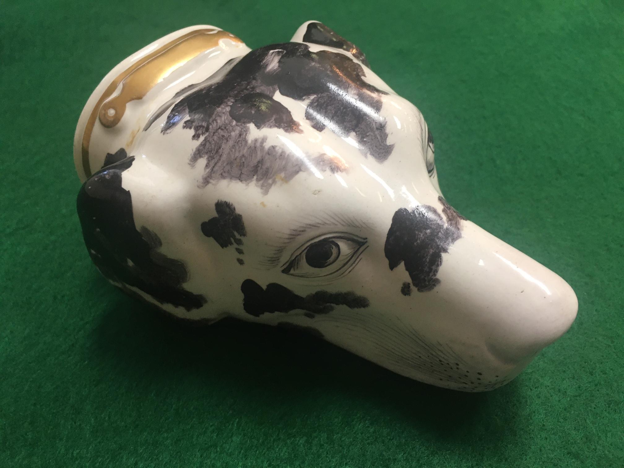 Regency Stirrup Cup 19thc English Staffordshire Large Hound's Head For Sale