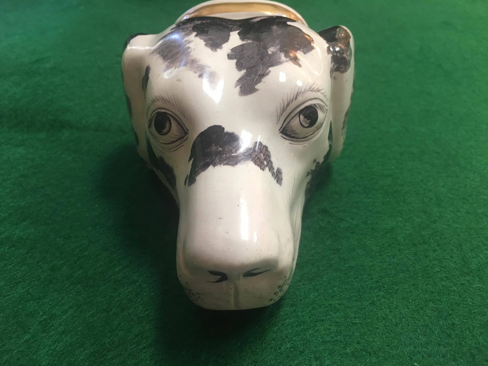 Stirrup Cup 19thc English Staffordshire Large Hound's Head In Good Condition For Sale In Savannah, GA