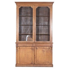 19thC English Tall Oak Glazed Bookcase Cabinet