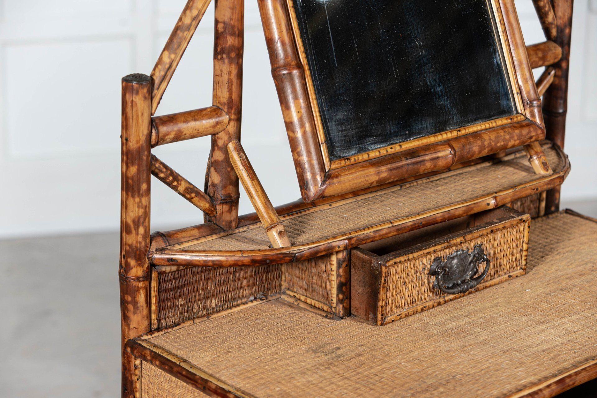 19thC English Tiger Bamboo Dressing Table & Matching Chair 7