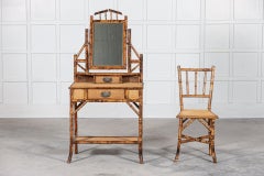 19thC English Tiger Bamboo Dressing Table & Matching Chair