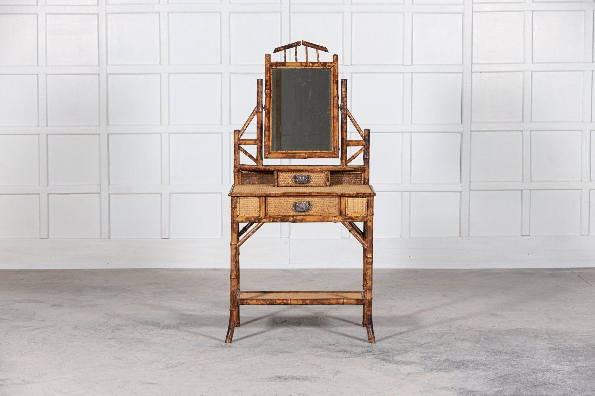 19th Century 19thC English Tiger Bamboo Dressing Table & Matching Chair