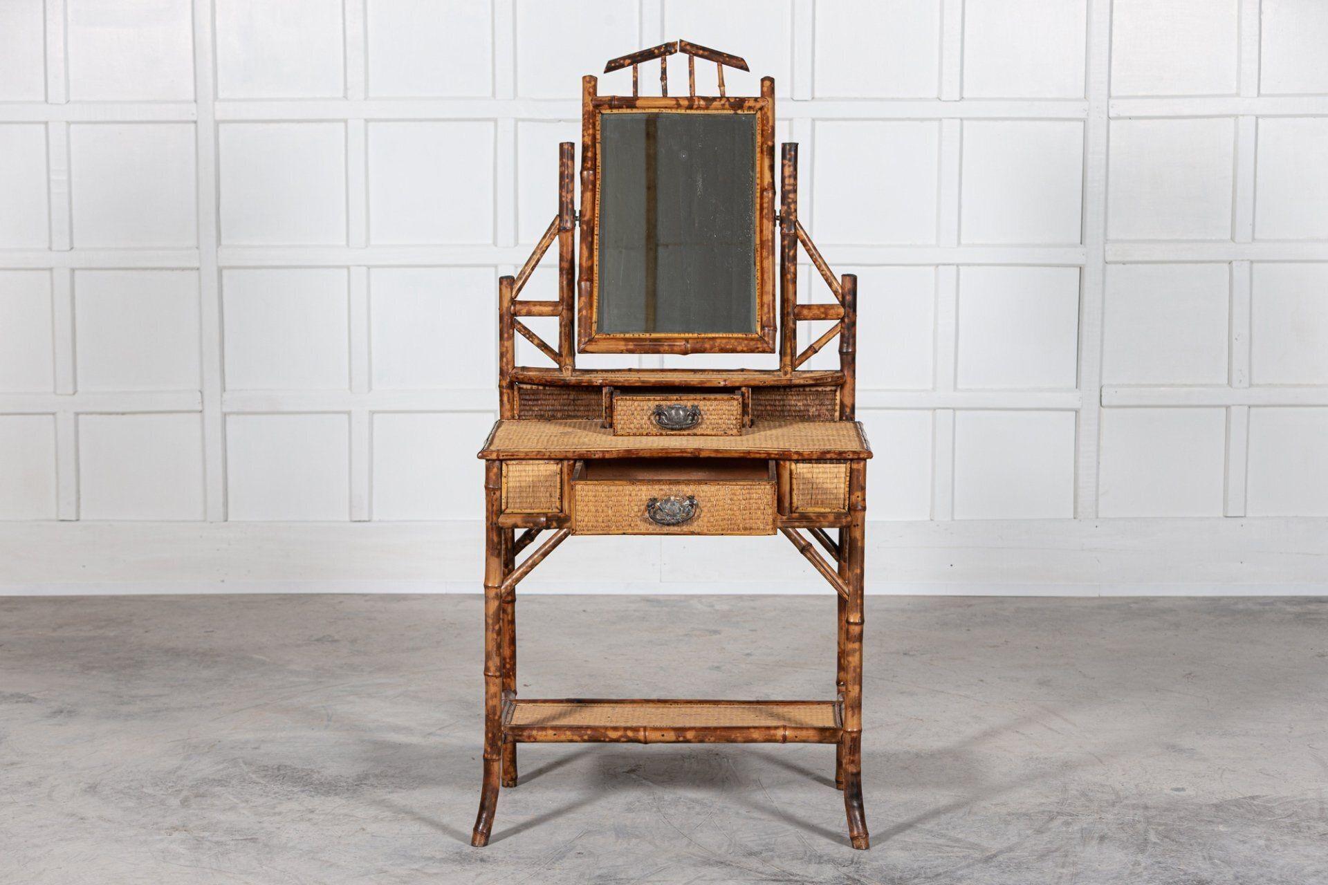 19thC English Tiger Bamboo Dressing Table & Matching Chair 2