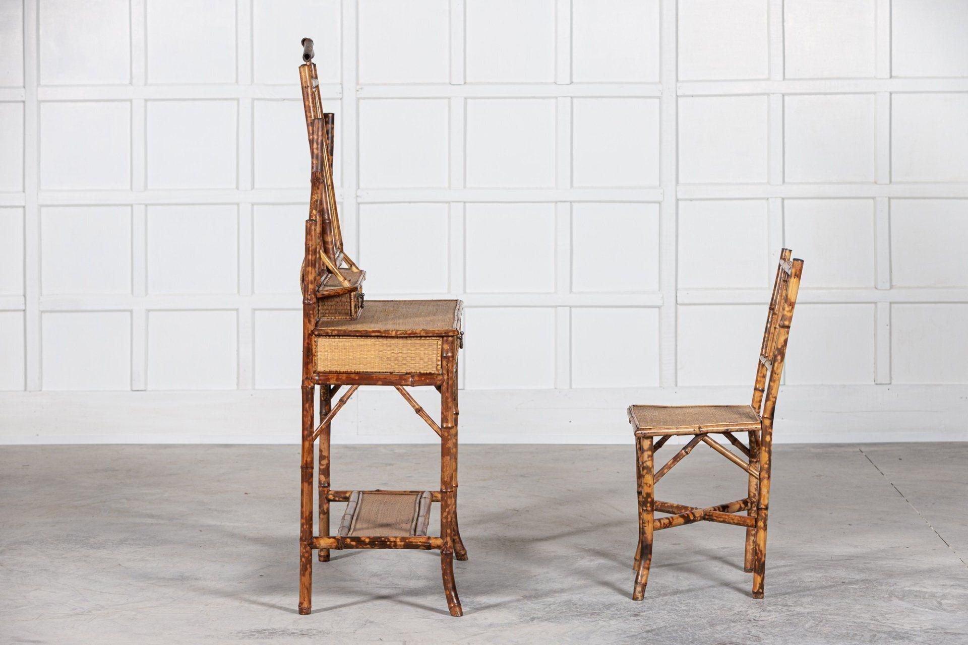 19thC English Tiger Bamboo Dressing Table & Matching Chair 3