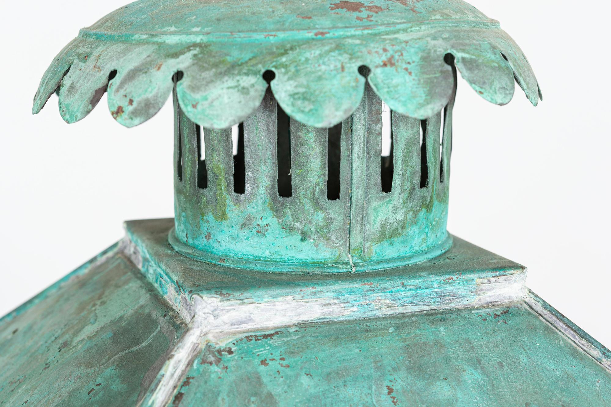 19thC English Verdigris Copper & Iron Lantern In Good Condition In Staffordshire, GB