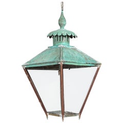 19thC English Verdigris Copper & Iron Lantern