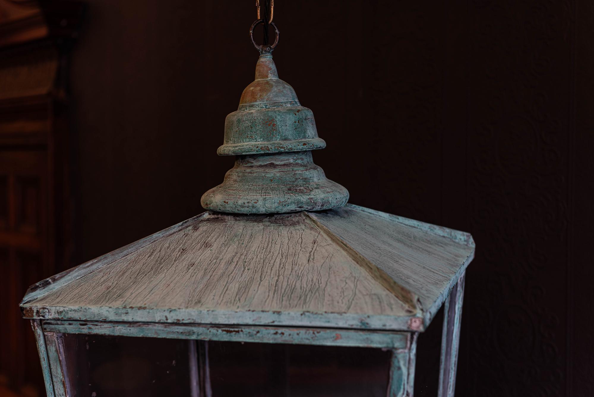 Glazed 19th Century English Verdigris Copper Lantern