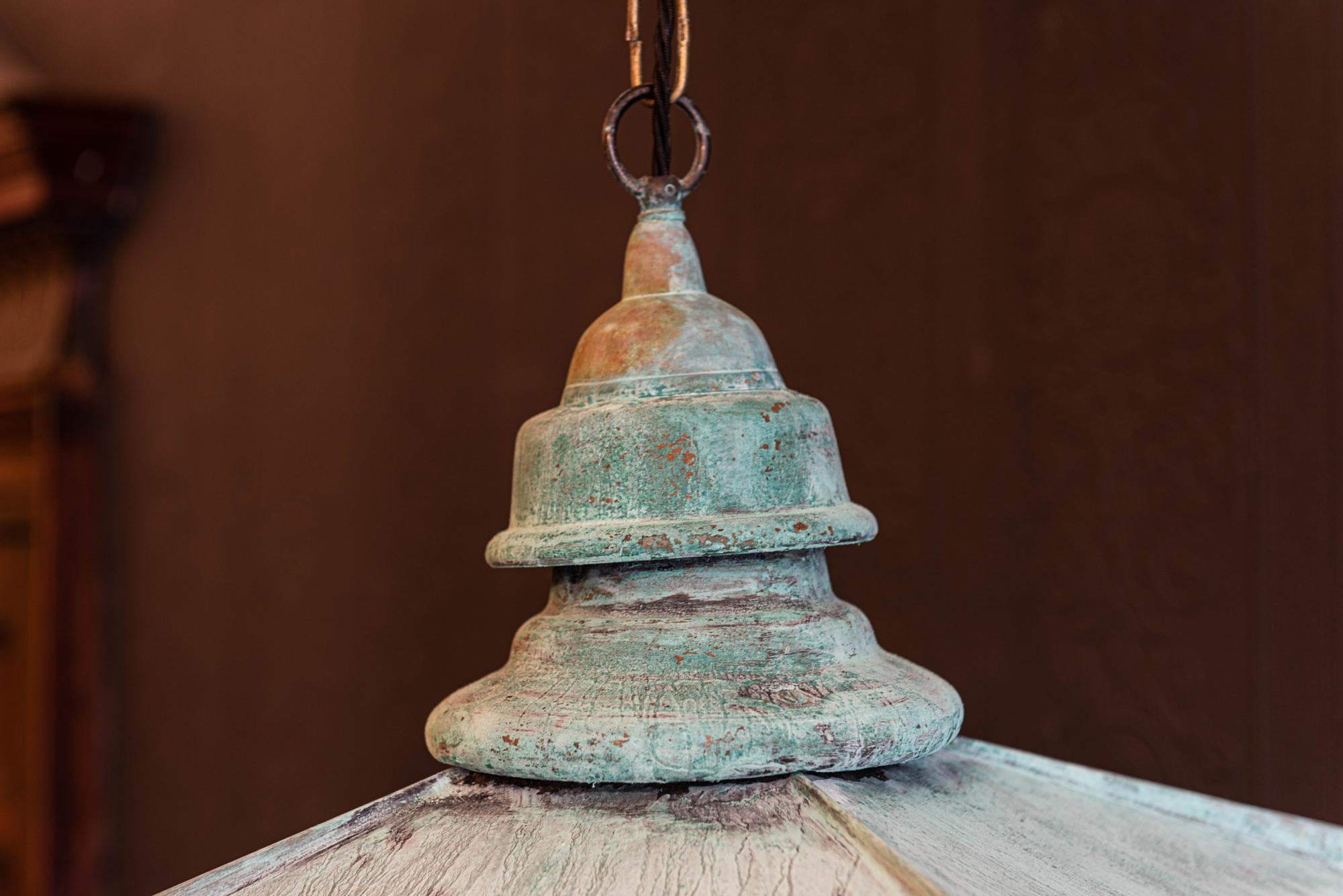 19th Century English Verdigris Copper Lantern 1