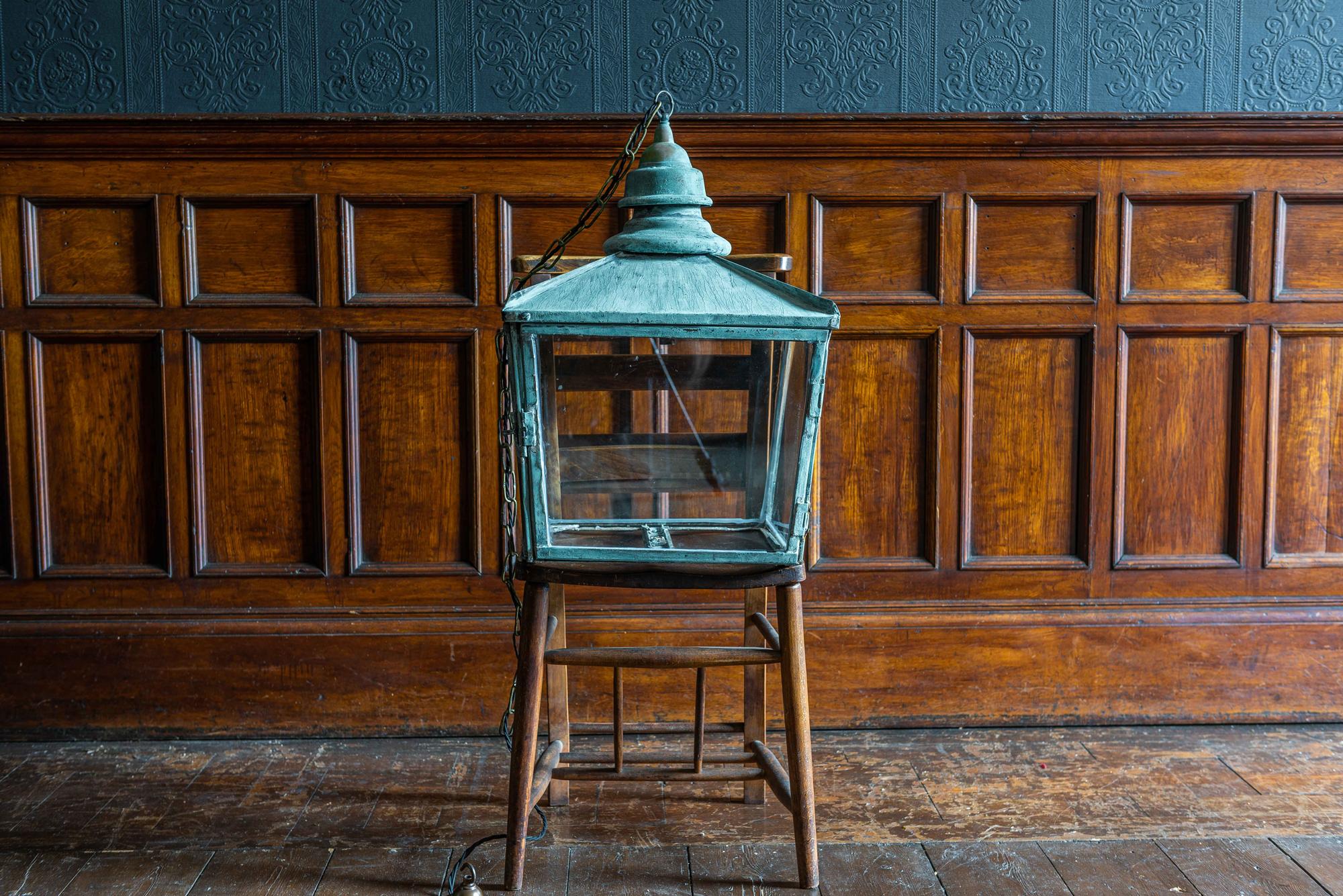 19th Century English Verdigris Copper Lantern 3