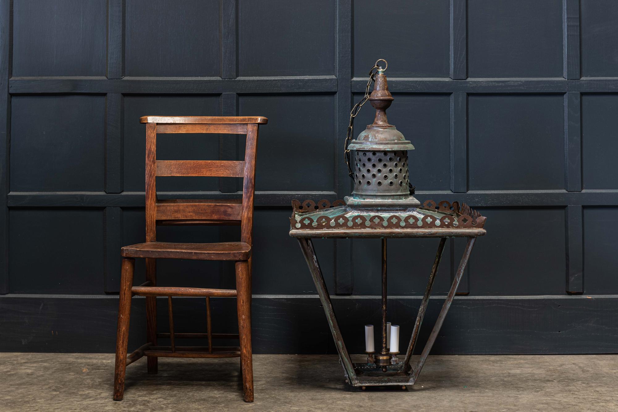 19th Century English Verdigris Oversized Glazed Lantern 5