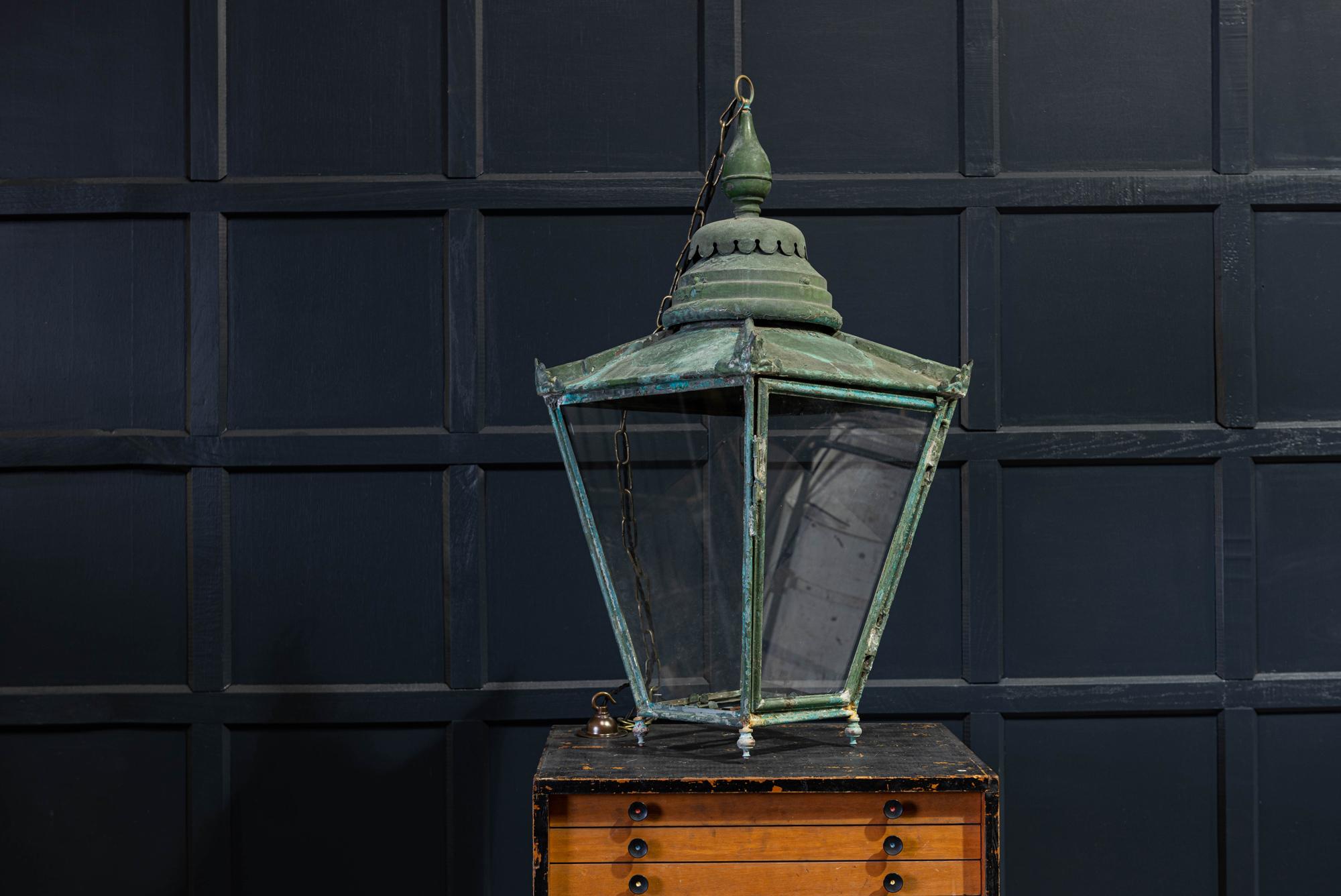 British 19th Century English Verdigris and Painted Lantern
