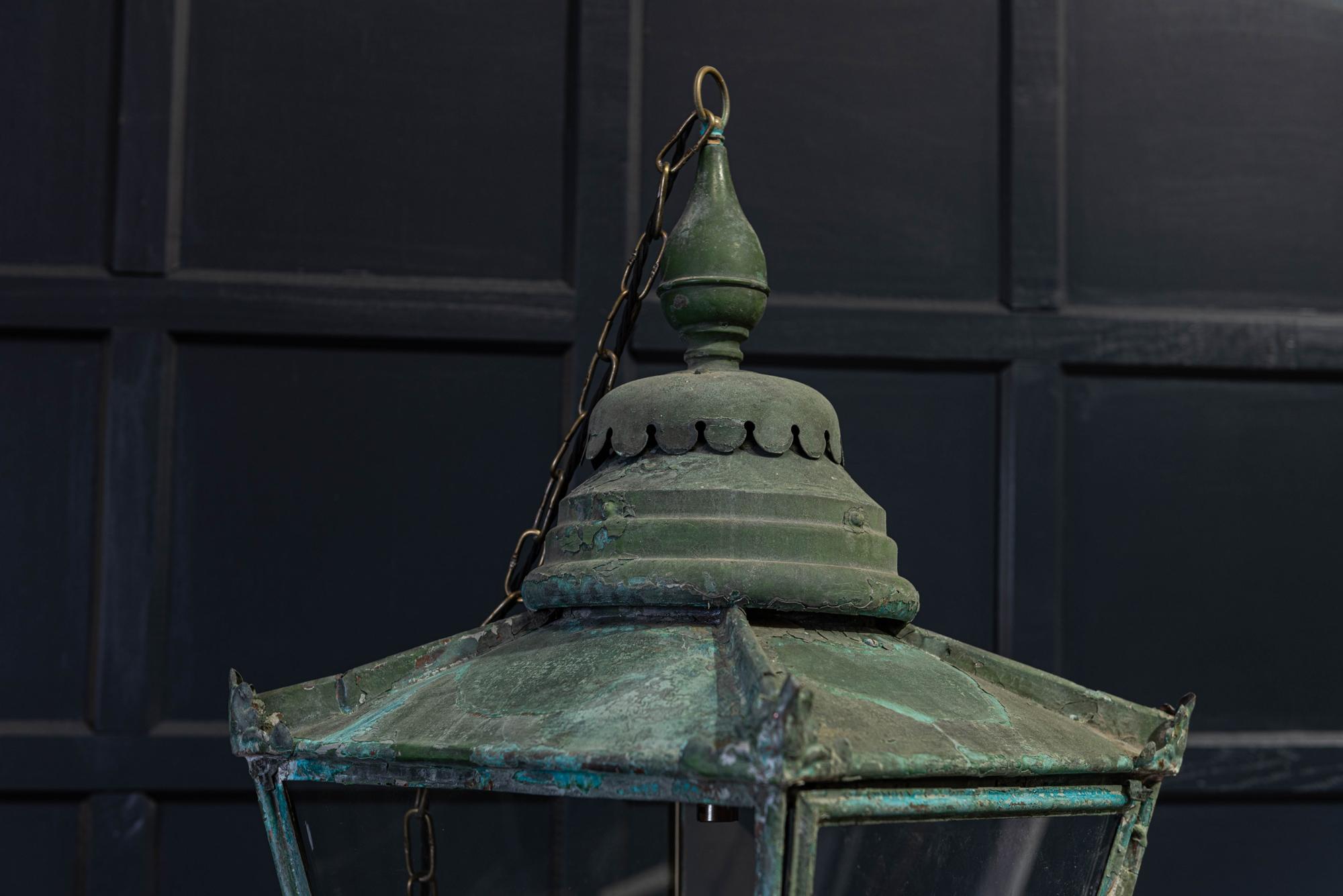 Copper 19th Century English Verdigris and Painted Lantern