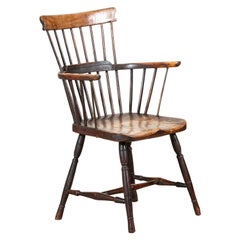 19thC English Vernacular Yew & Fruitwood Stick Back Windsor Chair