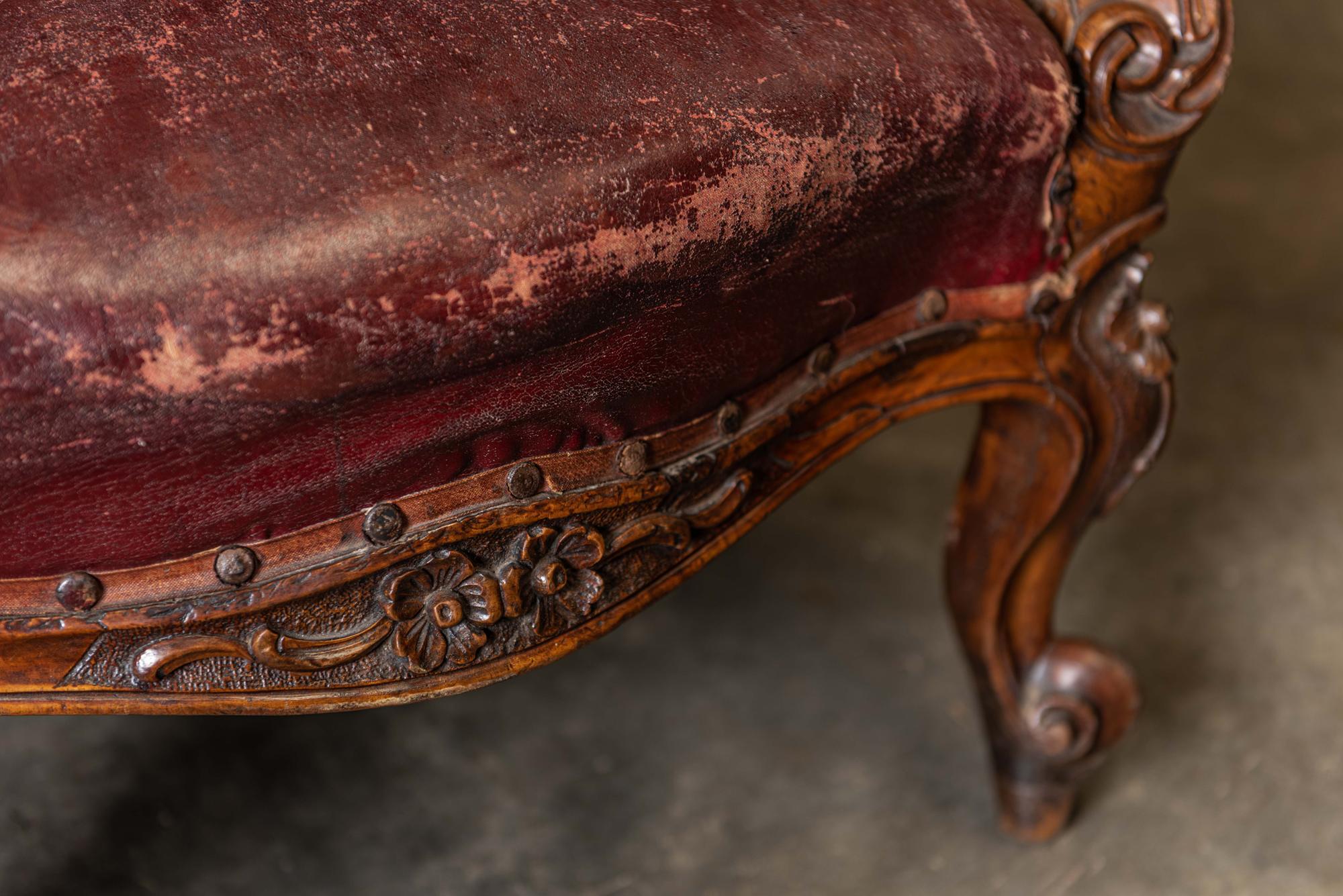 19th Century English Walnut Buttoned Library Armchair 4