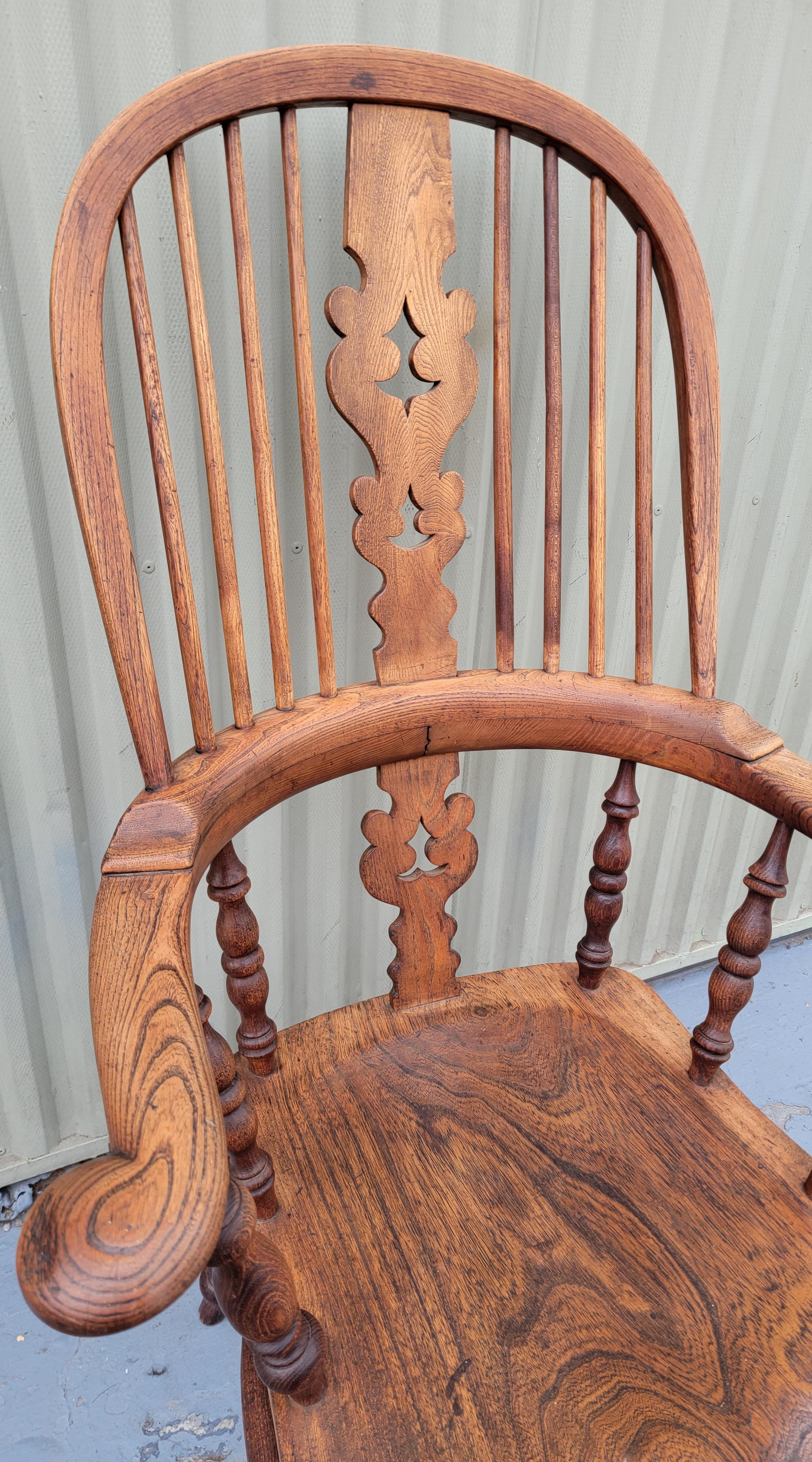 Hand-Carved 19thc  English Windsor Arm Chairs -Pair For Sale