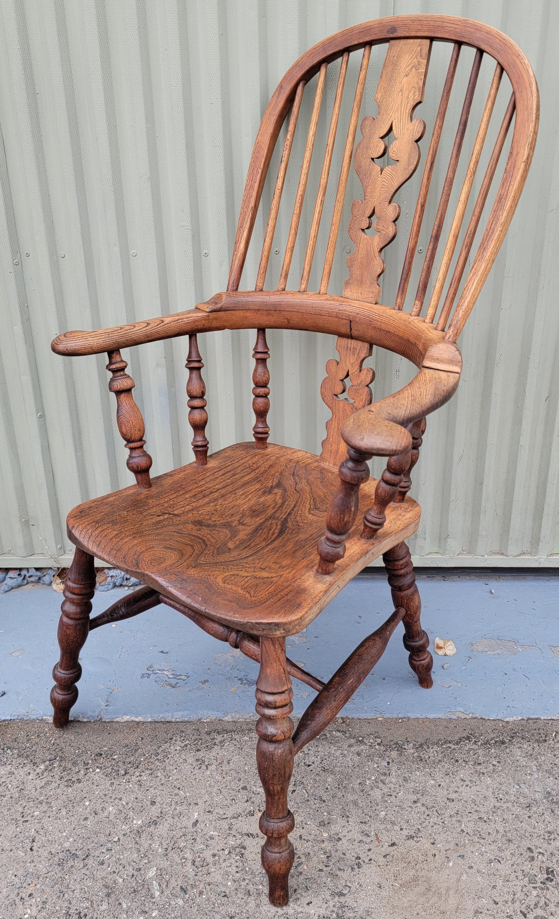 Wood 19thc  English Windsor Arm Chairs -Pair For Sale