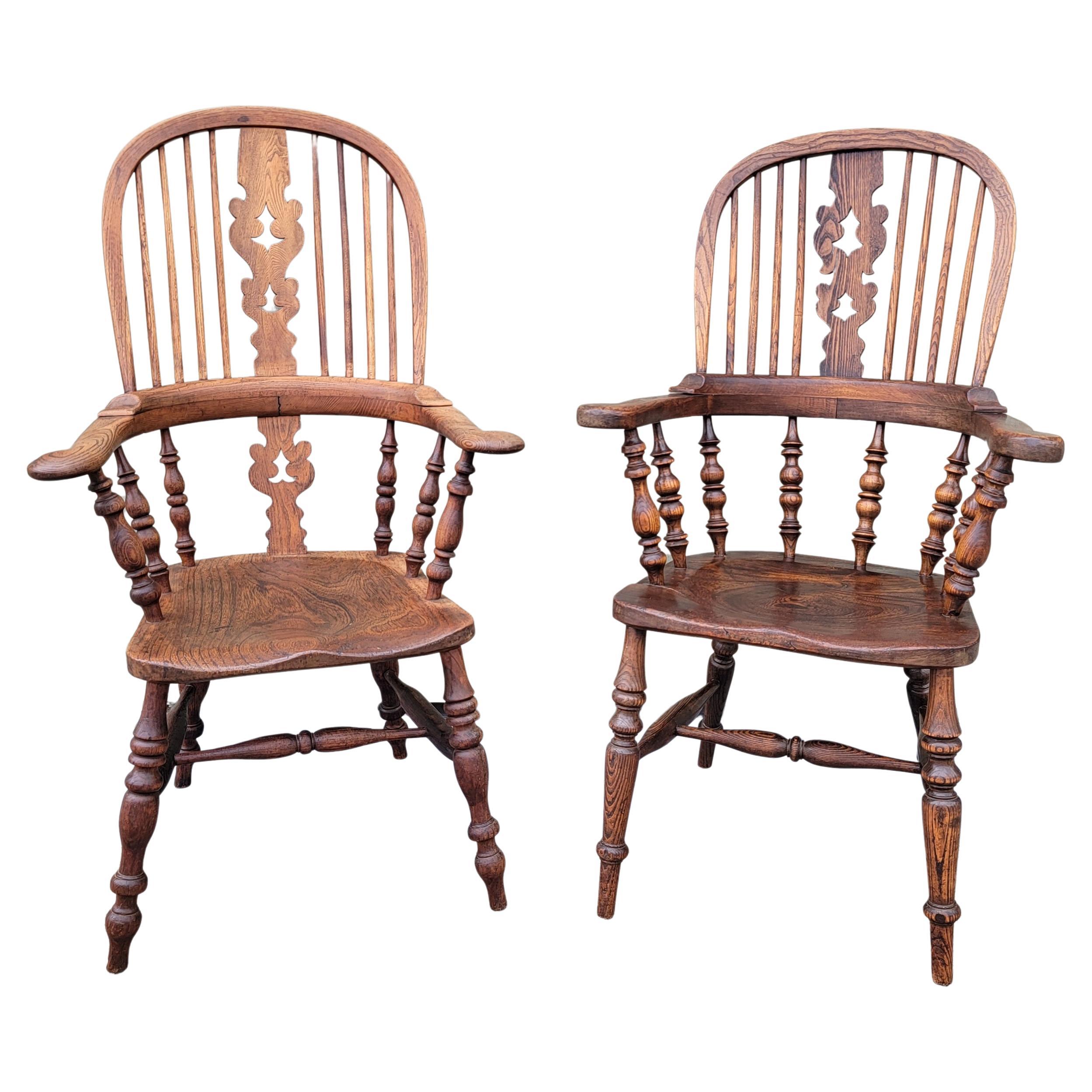 19thc  English Windsor Arm Chairs -Pair
