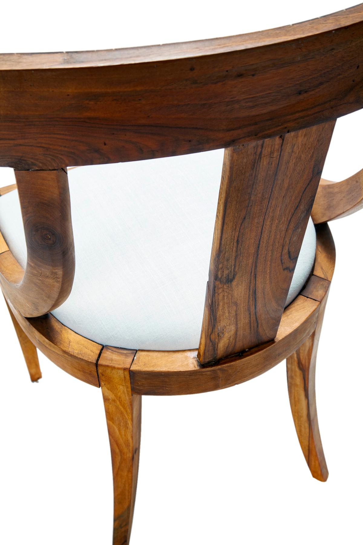 19th C European Biedermeier Inlaid Dining Chairs / Linen Seats Set of 5 4