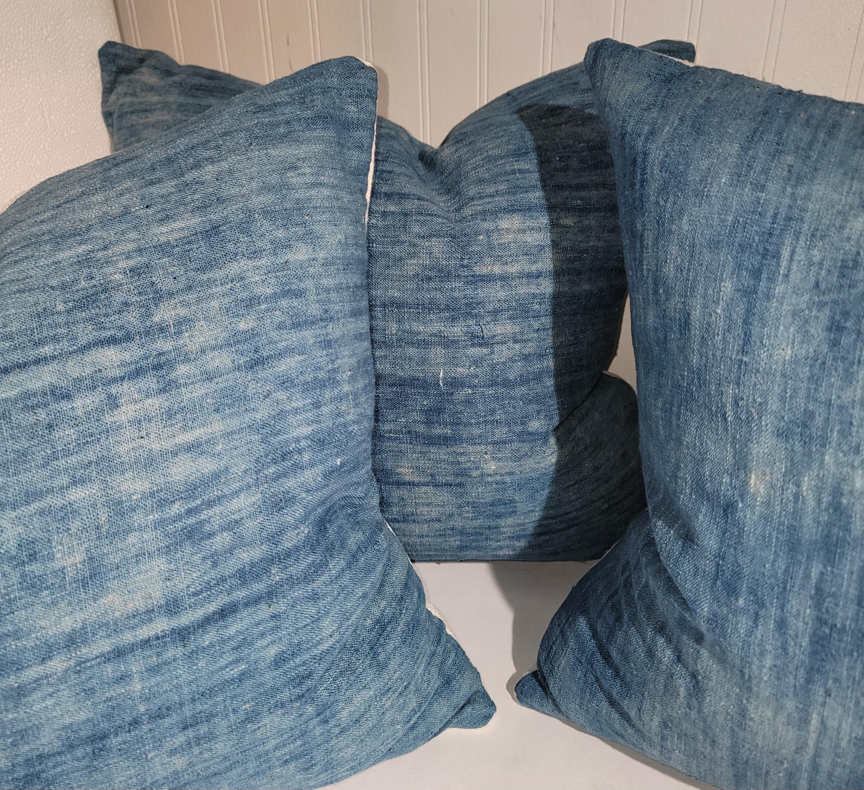 Adirondack 19Thc Faded Blue Homespun Linen Pillows -4 For Sale