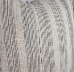 19Thc Faded Grey Ticking Pillows - Pair