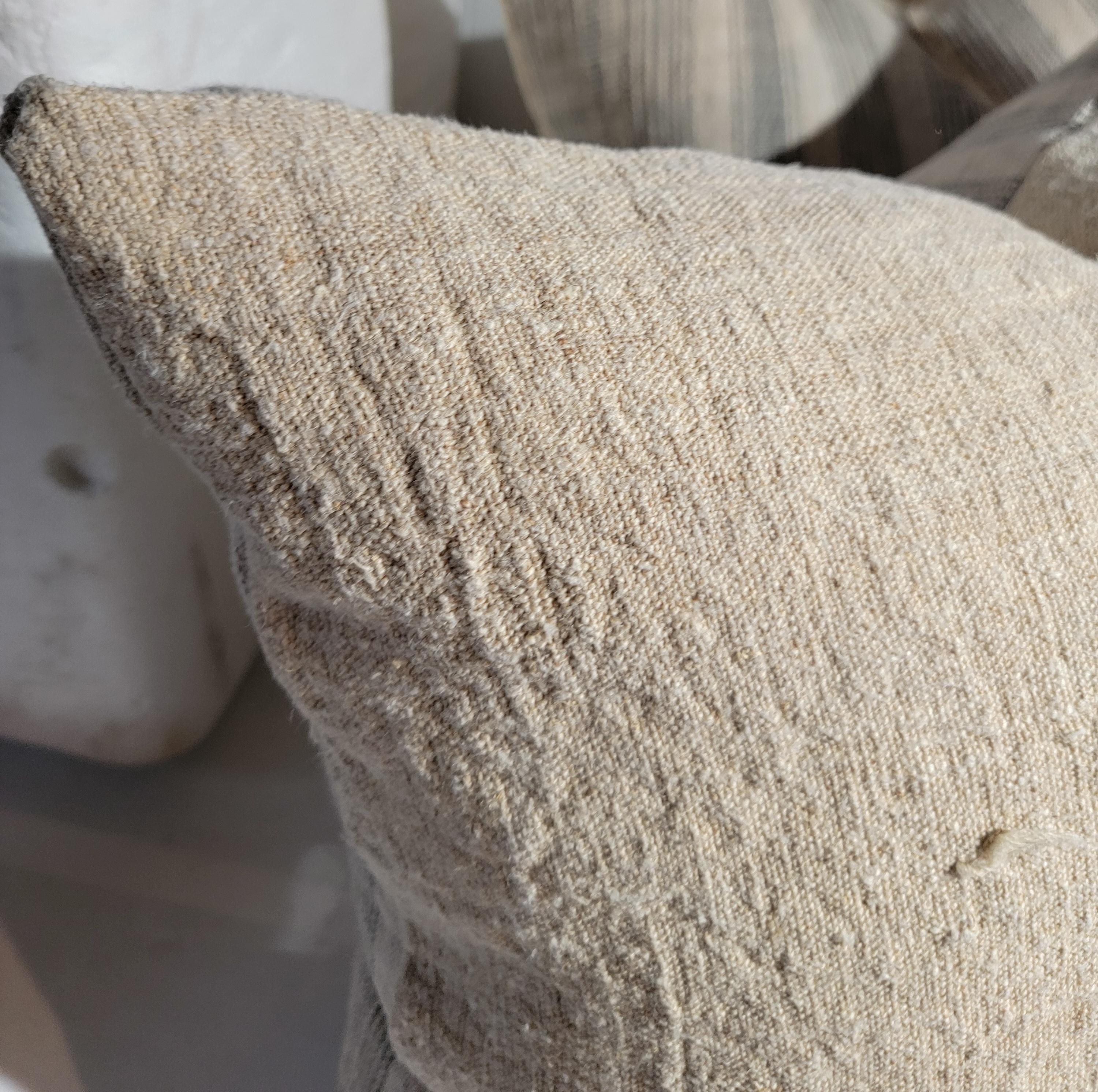 Hand-Crafted 19Thc Faded Grey Ticking Pillows - Pair For Sale