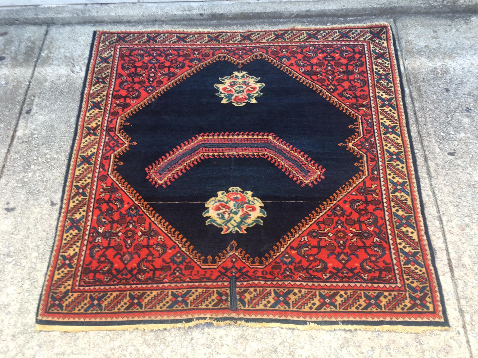 Wool 19thc Feraghan  Antique Saddle Cover or Rupalani For Sale