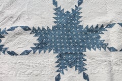 19thc Fine Blue & White Feathered Star Quilt