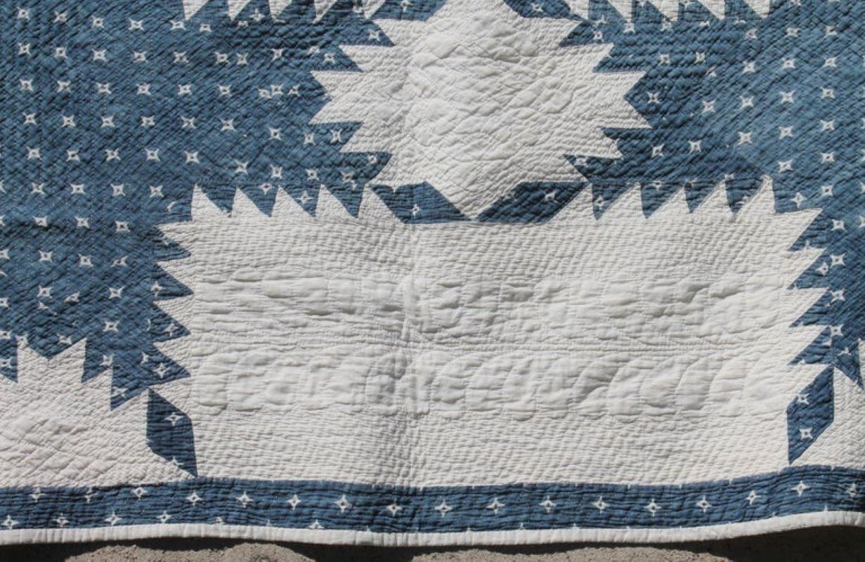 Adirondack 19th Century Fine Blue & White Feathered Star Quilt