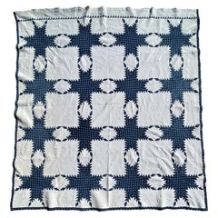 19th Century Fine Blue & White Feathered Star Quilt