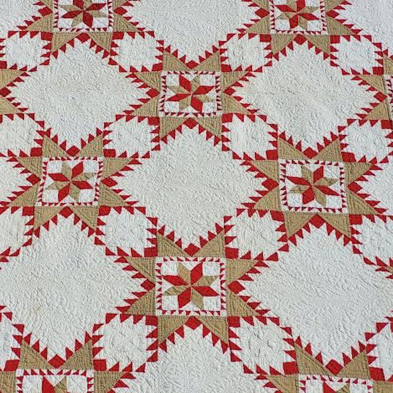 Country 19th C Fine Feathered Star Quilt from Ohio