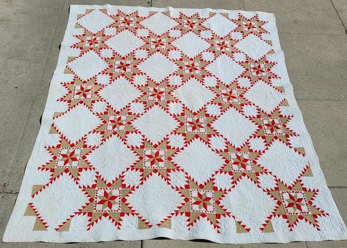 19th C Fine Feathered Star Quilt from Ohio In Good Condition In Los Angeles, CA