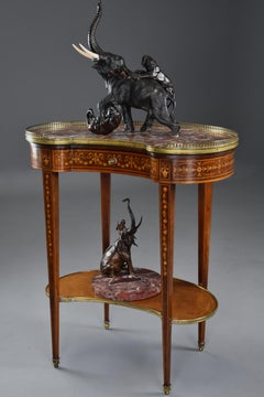 Fine Quality Two-Tier Kidney Shaped Mahogany and Satinwood Marble-Top Table