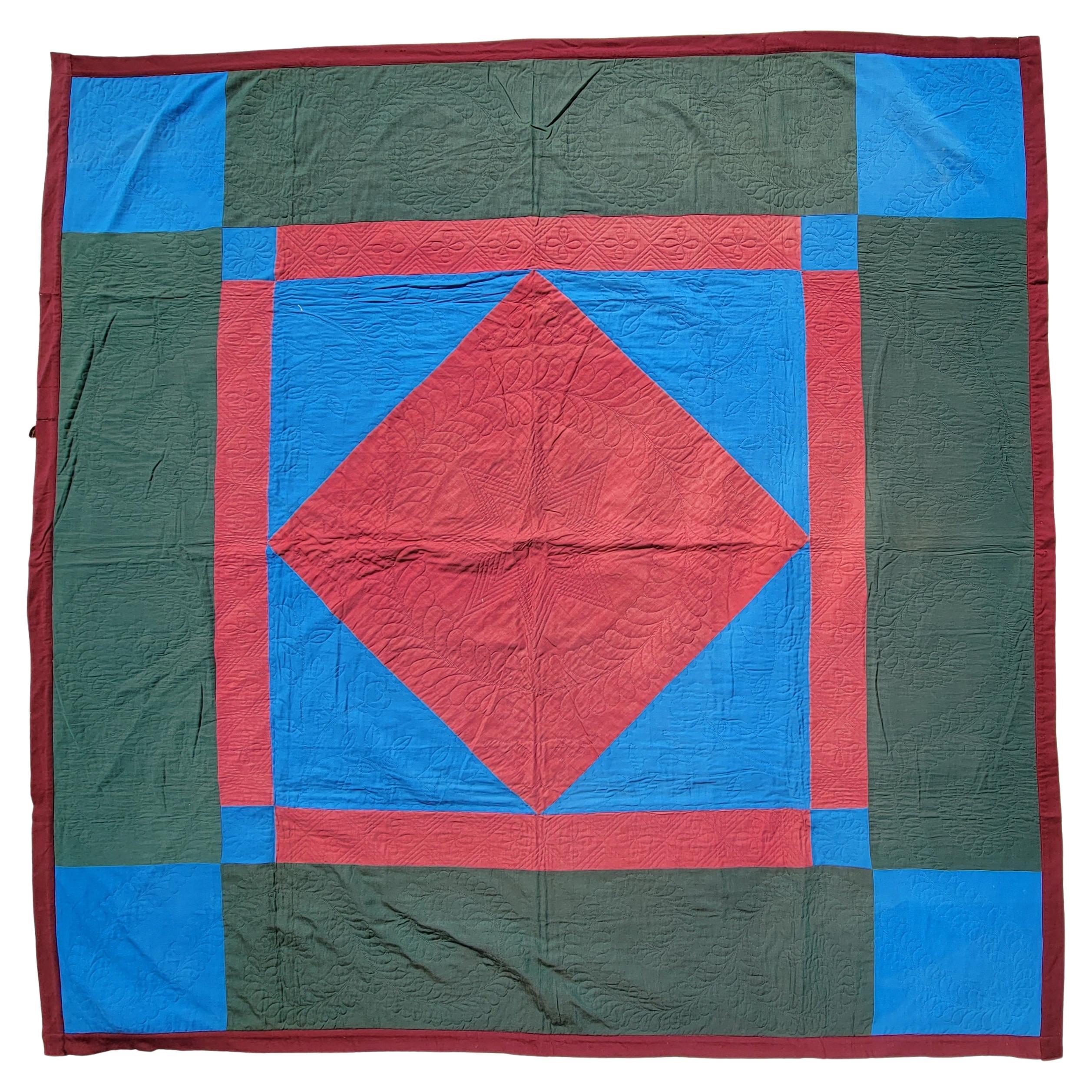 19th C Fine Wool  Diamond in a Square Quilt