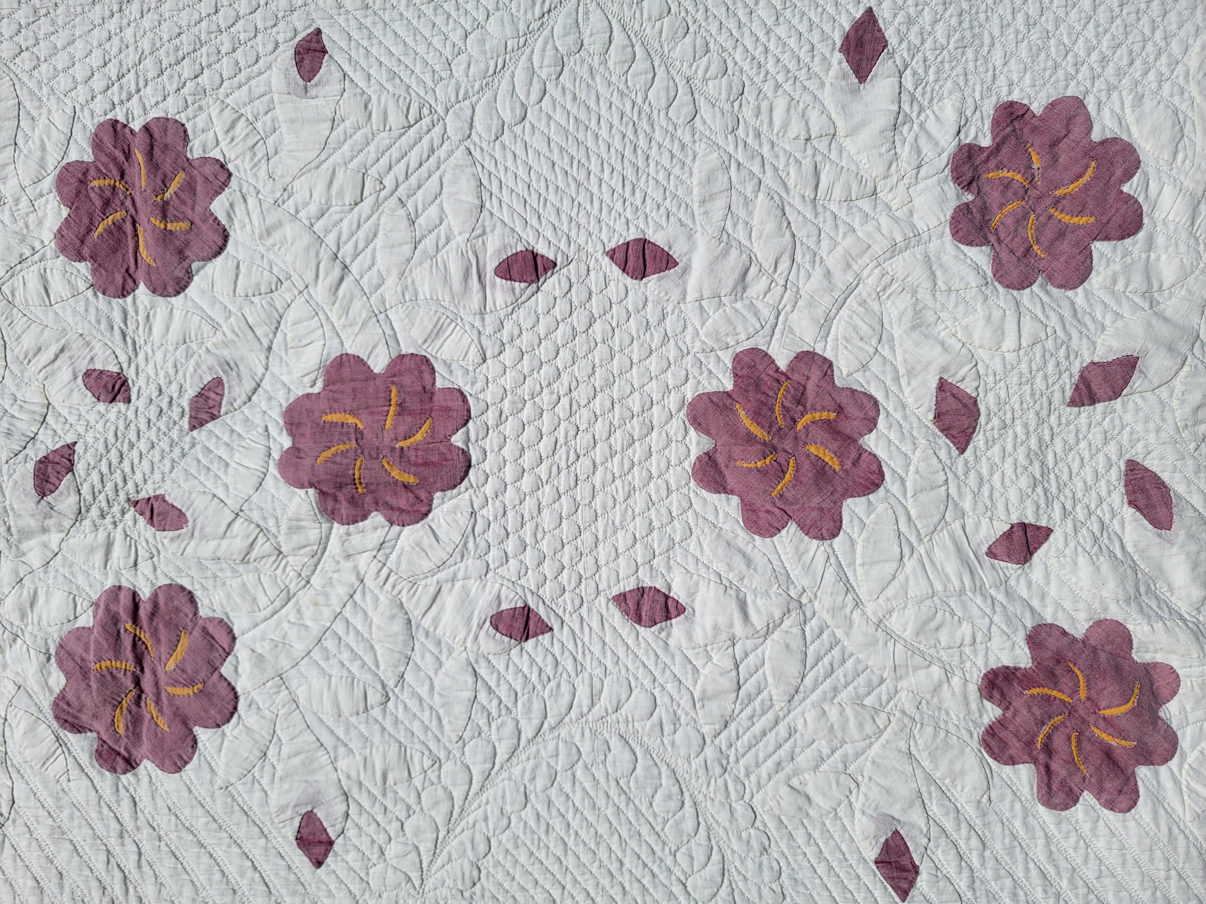19. Jahrhundert Fein gequilteter Applique-Quilt aus Pennsylvania (Adirondack) im Angebot