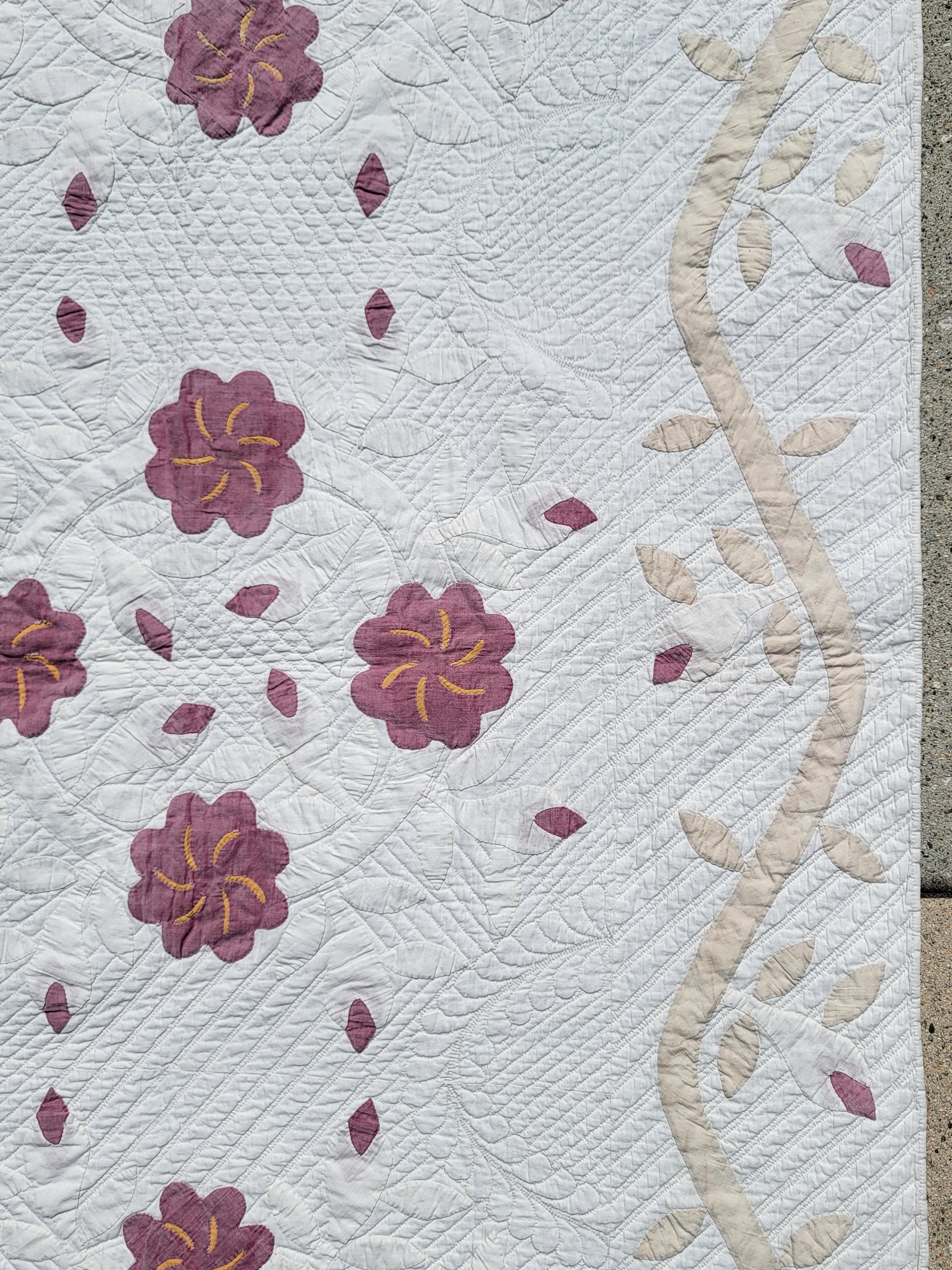 Cotton 19Thc Finely Quilted Applique Quilt From Pennsylvania For Sale
