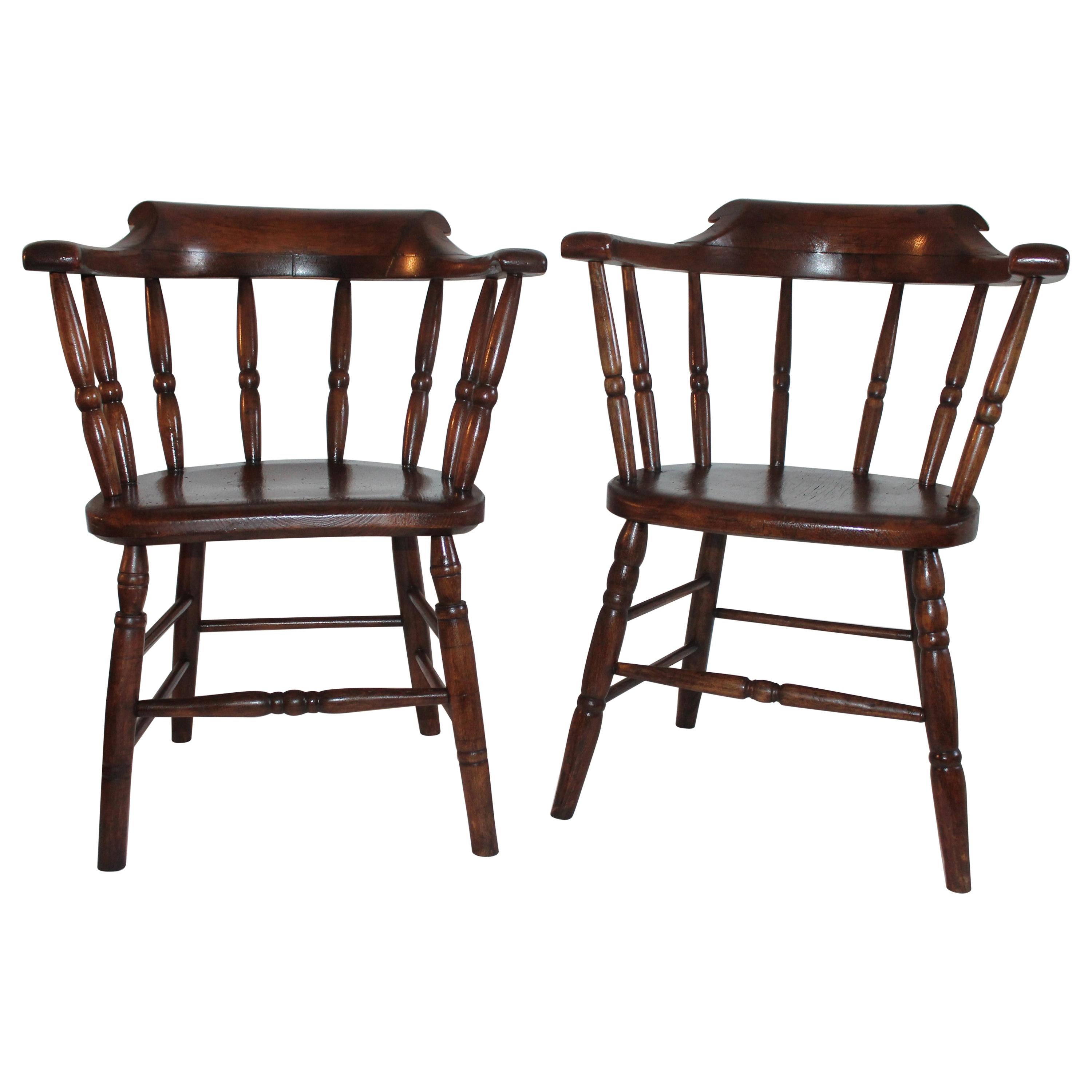 19th Century Fire House Windsor Captain’s Chairs, Pair