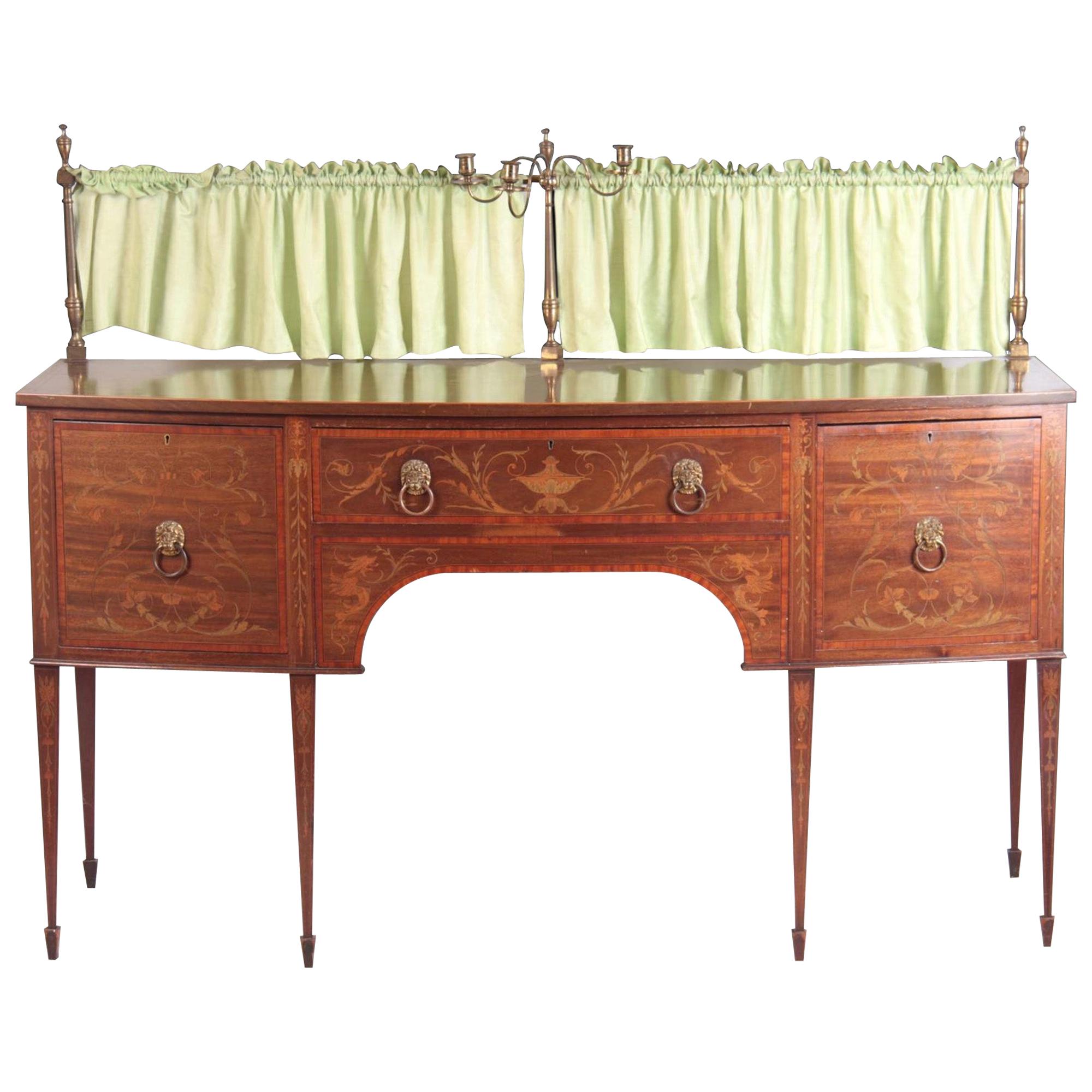 19th Century Floral Mahogany Bow-Fronted Sideboard For Sale