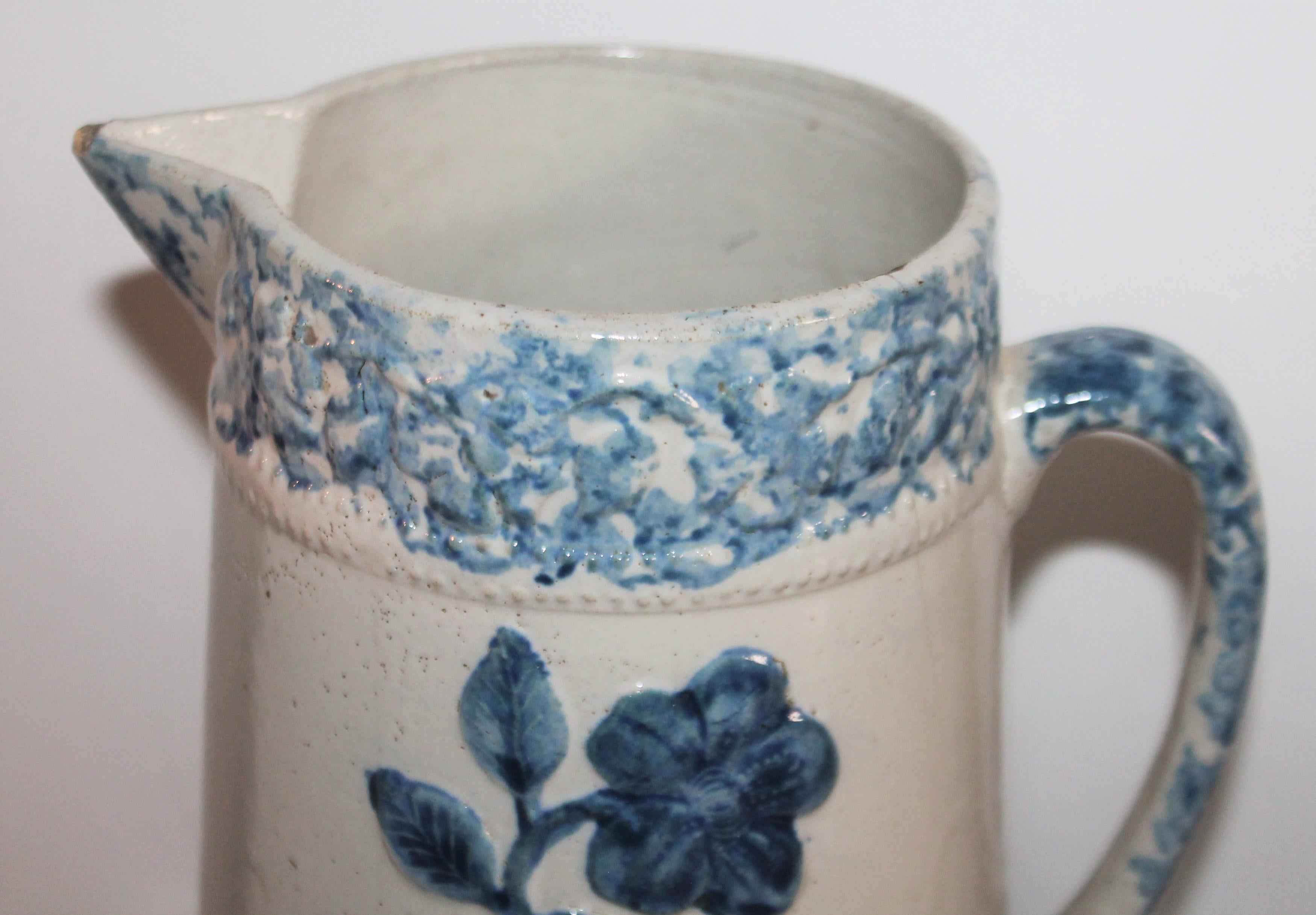 American 19th Century Floral Sponge Ware Pitcher For Sale