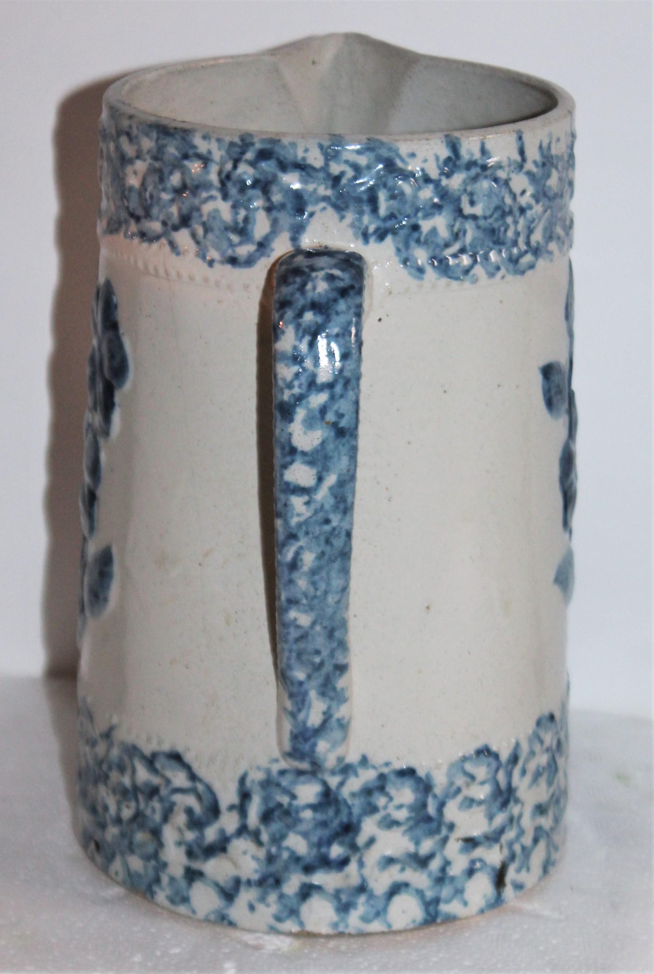 Hand-Crafted 19th Century Floral Sponge Ware Pitcher For Sale
