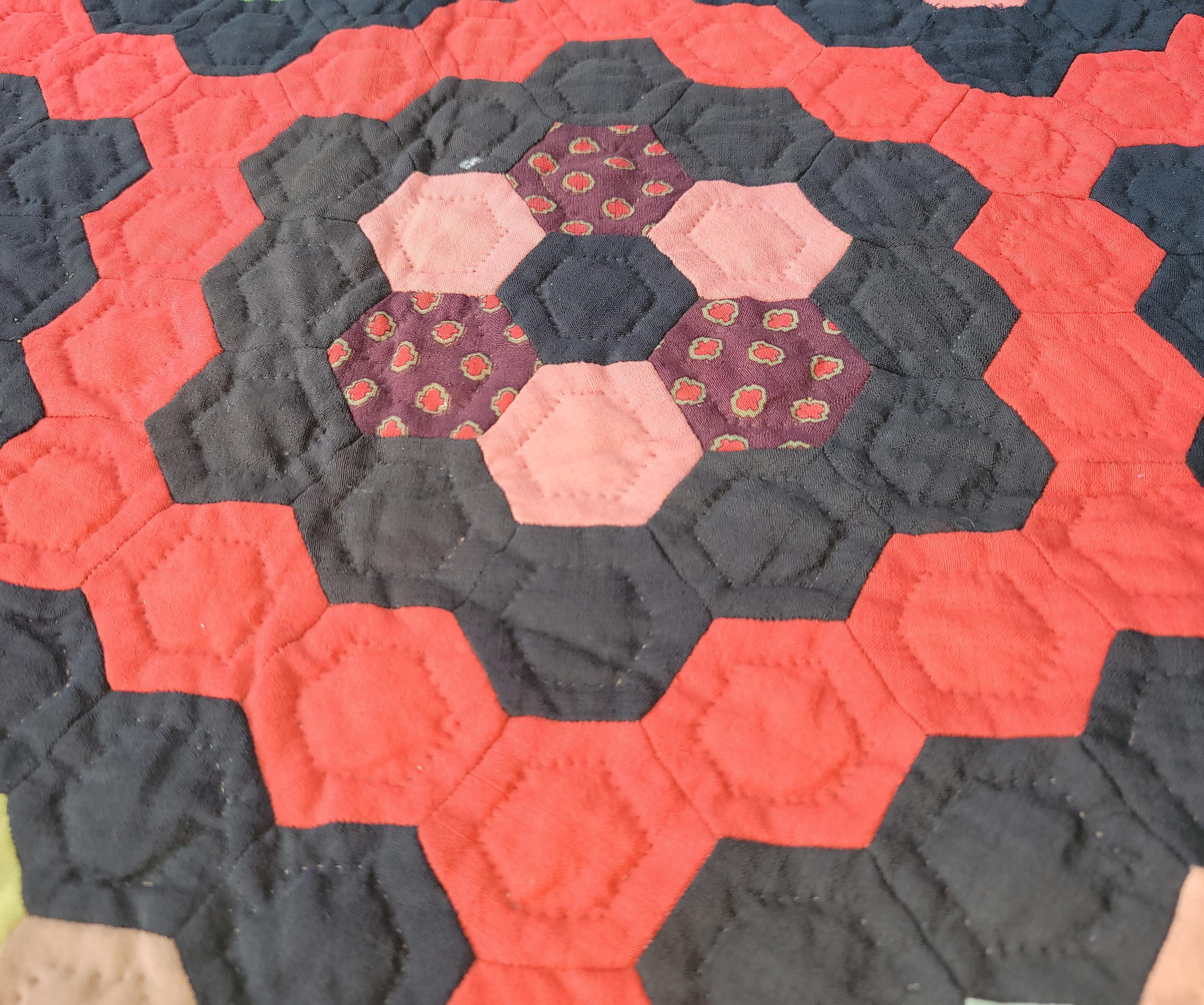 19thc Flower Garden Wool Quilt 1