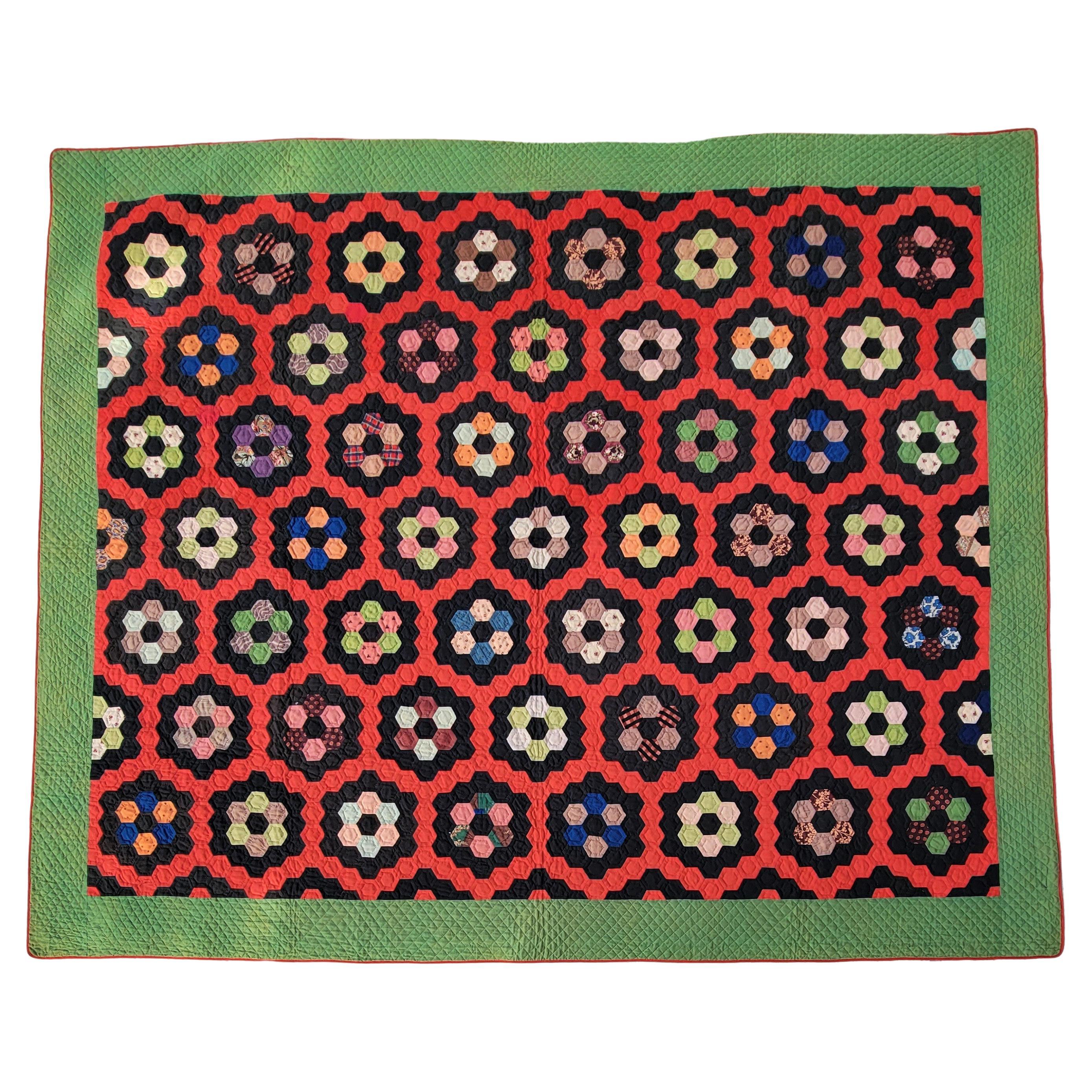 19thc Flower Garden Wool Quilt