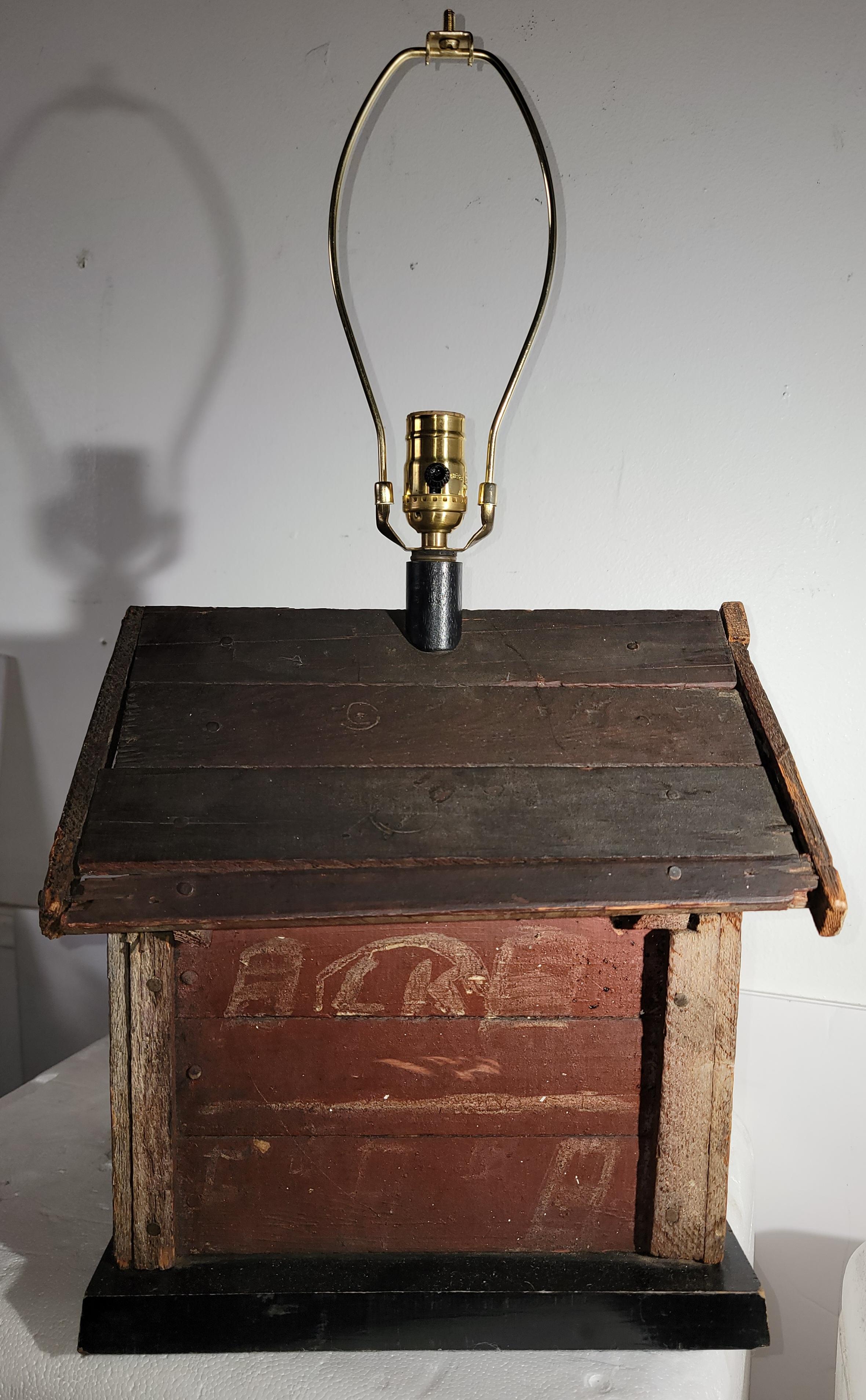 Wood 19th Century Folk Art House Made into a Table Lamp For Sale