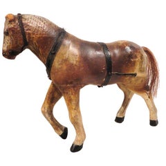 Antique 19thc Folky Hand Carved Scupture Of a Original  Painted  Horse
