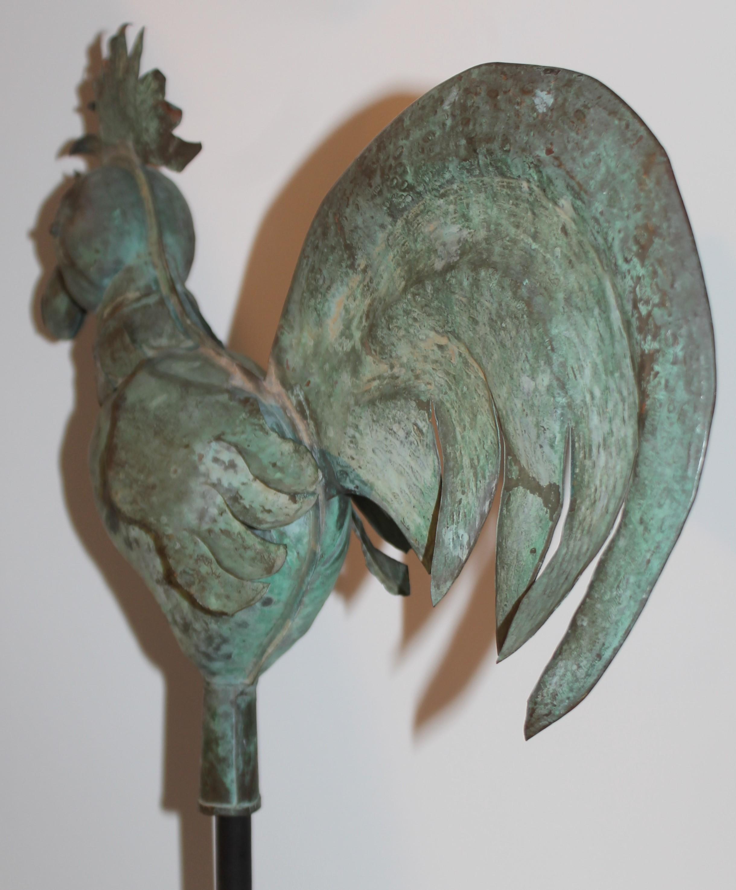 19Thc Folky rooster weather vane from Maine is in great condition.This early bird flew in from the state of Maine. It comes with a custom made wood base or stand.