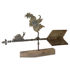 19thc Folky Rooster With Snail Below